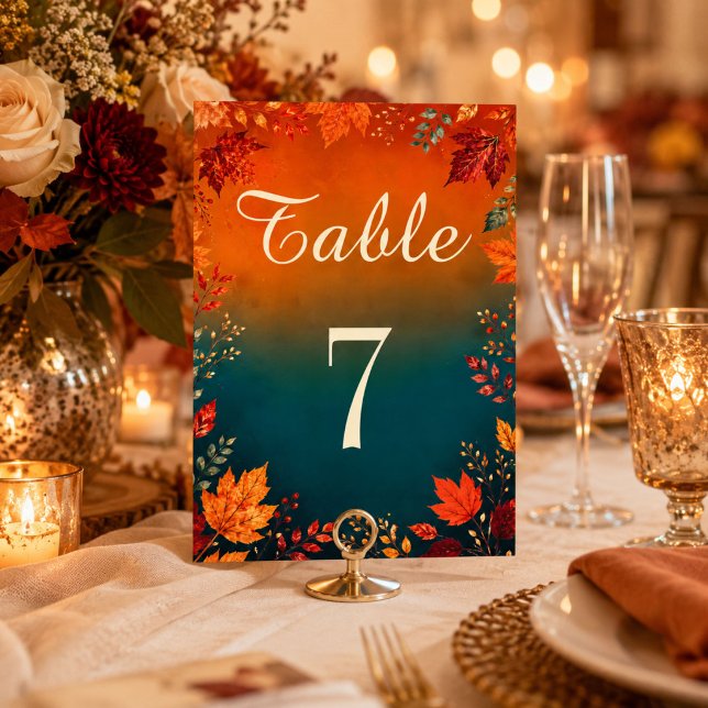Numéro De Table Table Rustique d'Automne avec Feuilles de Téâl et  (Créateur téléchargé)