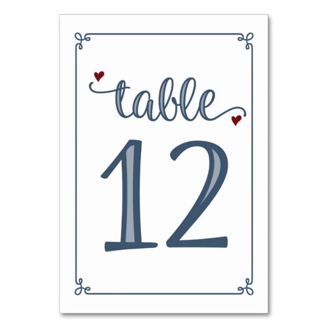 Numéro De Table "Tableau 12" Bleu foncé et rouge foncé (Par défaut)