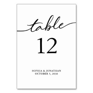 Numéro De Table Tableau 12 Calligraphie noire Mariage personnalisé