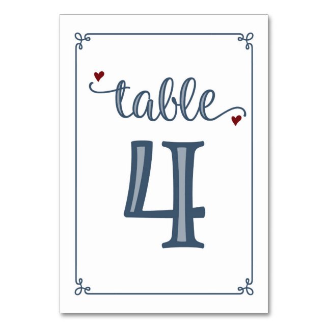 Numéro De Table "Tableau 4" Bleu foncé et rouge foncé (Par défaut)