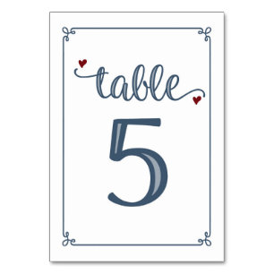 Numéro De Table "Tableau 5" Bleu foncé et rouge foncé