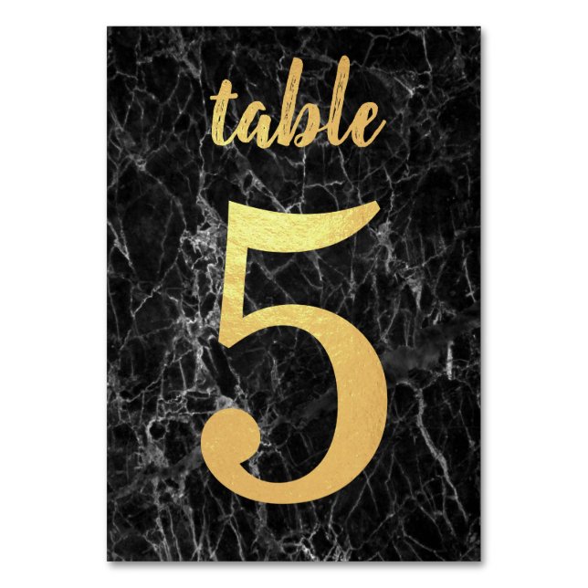 Numéro De Table Tableau 5 Marbre noir Faux Or Foil Simple Élégant (Par défaut)