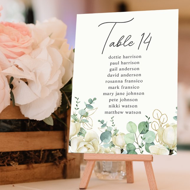 Numéro De Table Tableau de numérotation de table Magnolia Eucalypt (Magnolia Eucalyptus Table Number Seating Chart)