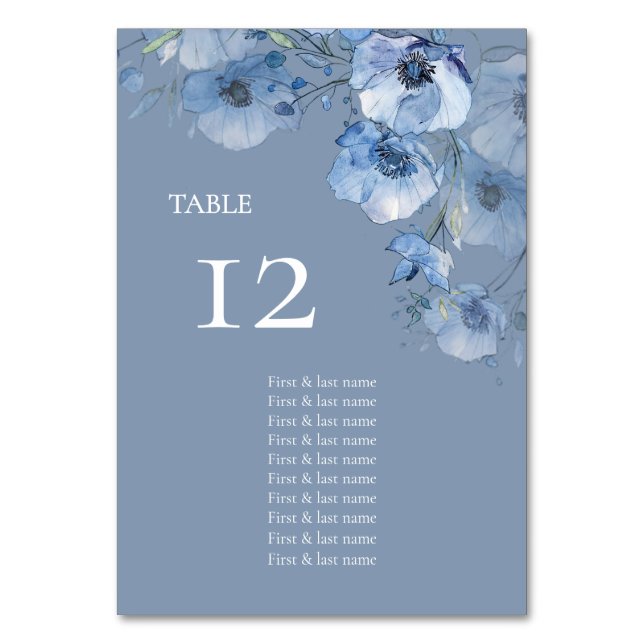 Numéro De Table Tableau de placement à fleurs aquarelles bleues (Par défaut)