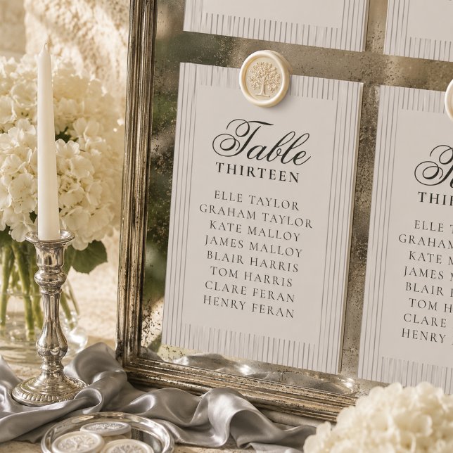 Numéro De Table Tableau de placement de mariage à rayures mauves O (Old Money Mauve Stripe Wedding Seating Chart Table Number)