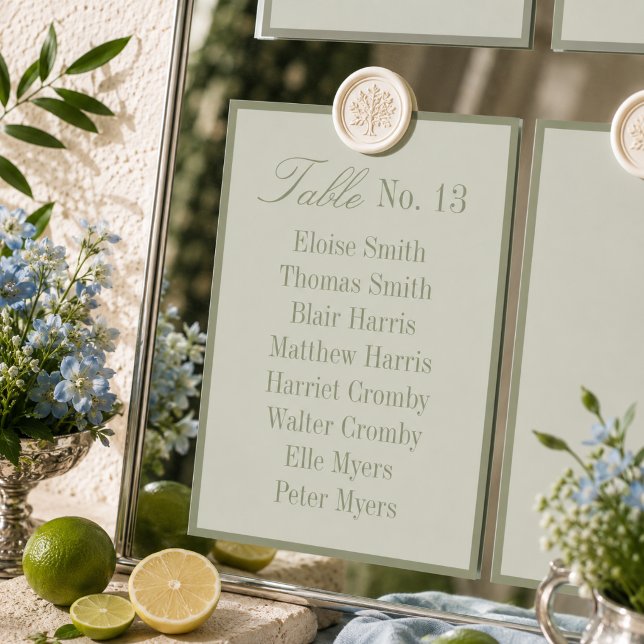 Numéro De Table Tableau de Siège de Mariage Vert Sauge Moderne (Modern Sage Green Wedding Seating Chart Table Number
)