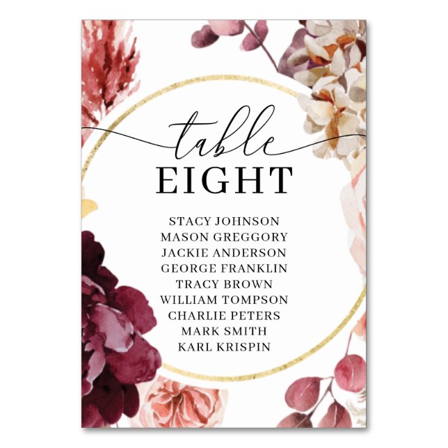 Numéro De Table Tableau des numéros de mariage (Par défaut)