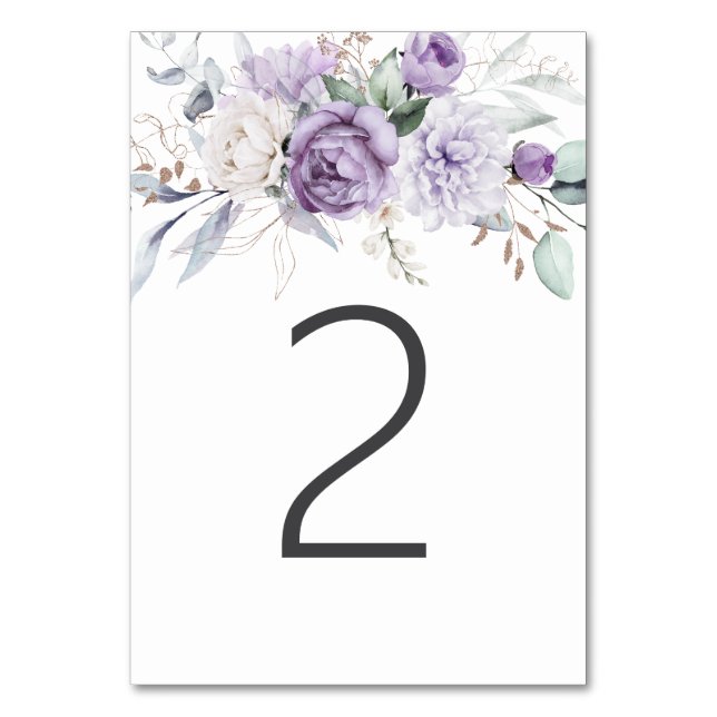 Numéro De Table Tableau Deux Aquarelle Mariage Floral pourpre (Par défaut)