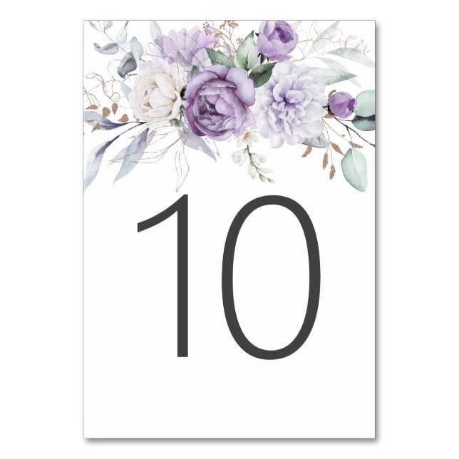 Numéro De Table Tableau Dix Aquarelle Mariage Floral pourpre (Par défaut)