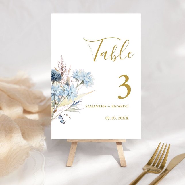 Numéro De Table Tableau Mariage de fleurs de printemps bleu Dusty  (Créateur téléchargé)