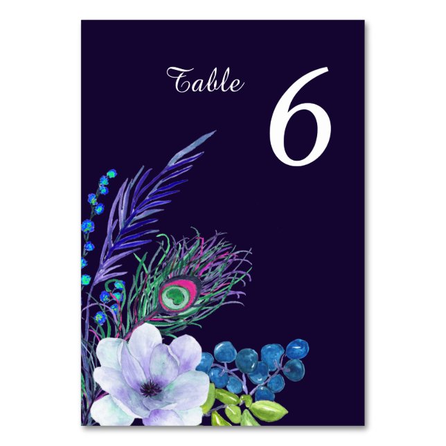 Numéro De Table Tableau Mariage de plumes florales Boho bleu (Par défaut)