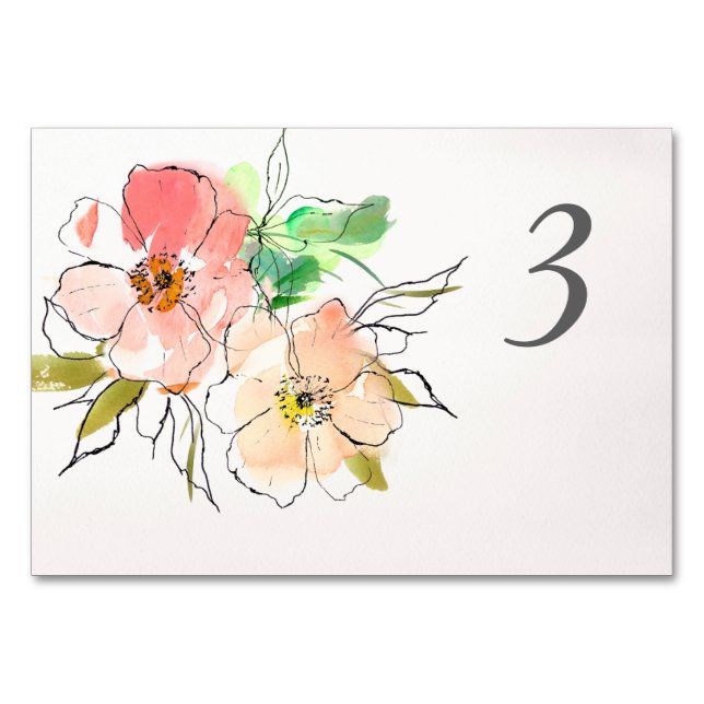 Numéro De Table Tableau Mariage d'impression florale aquarelle (Devant)