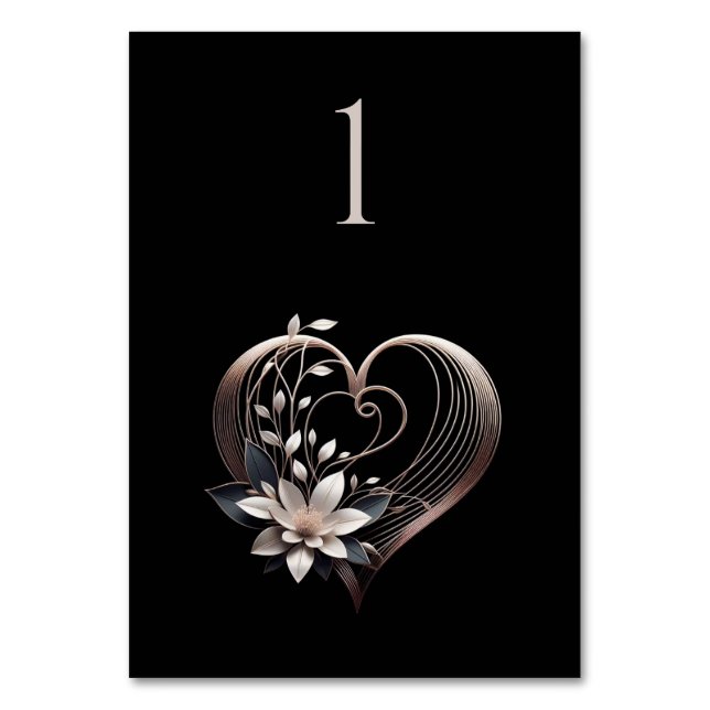 Numéro De Table Tableau mariage Numéro-Coeur rose moderne avec Fle (Par défaut)