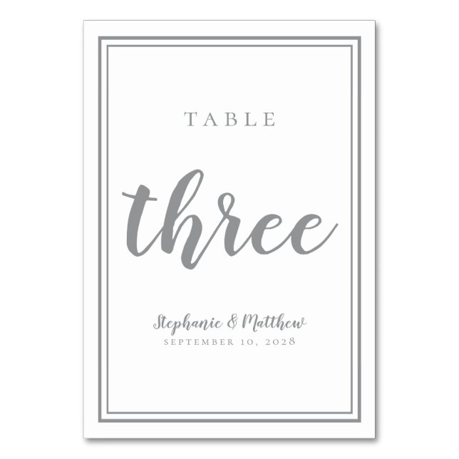 Numéro De Table Tableau mariage numéro trois gris et blanc simples (Par défaut)