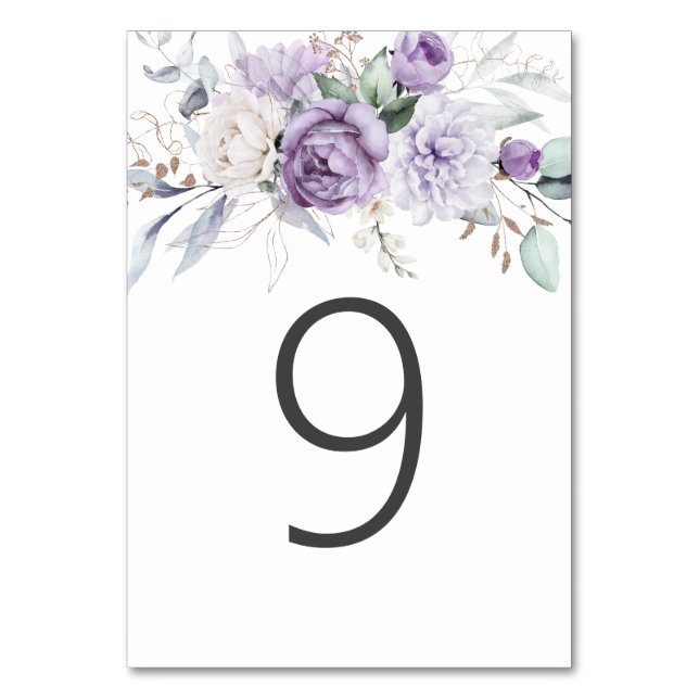 Numéro De Table Tableau Neuf Aquarelle Mariage Floral pourpre (Par défaut)