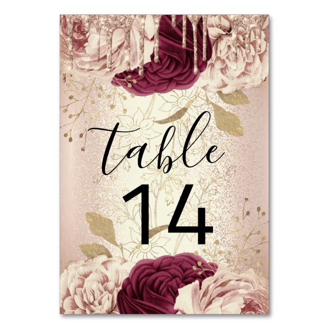 Numéro De Table Tableau numéro 14 Rose floral Marsala Bourgogne (Par défaut)