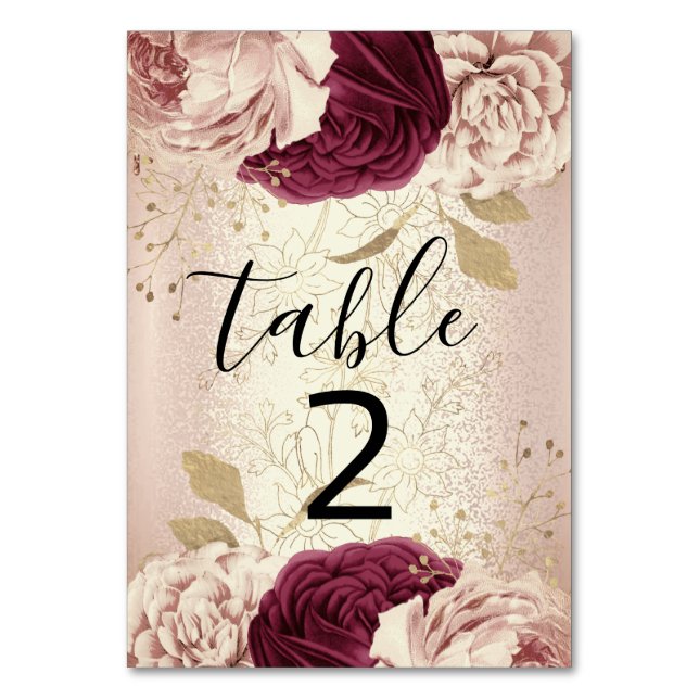 Numéro De Table Tableau numéro 2 Florals Rose Gold Marsala Bourgog (Par défaut)