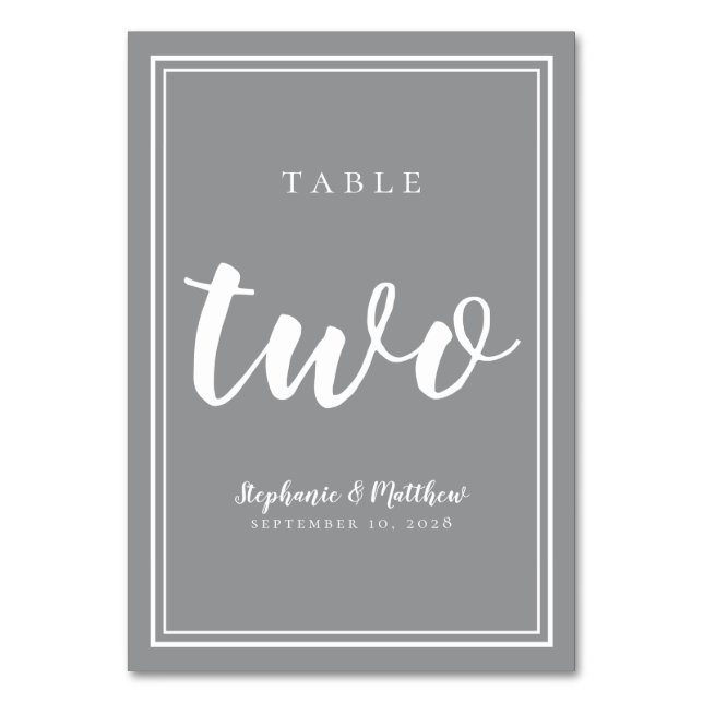 Numéro De Table Tableau numéro deux | Mariage blanc gris simple (Par défaut)