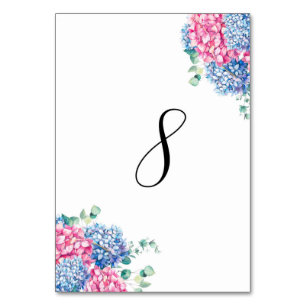 Numéro De Table Tableau rose et bleu 8 d'aquarelle d'hortensias