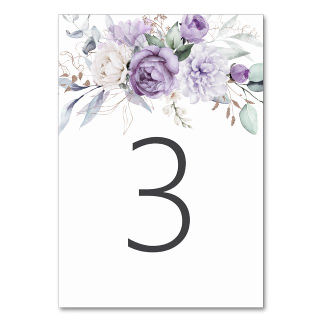Numéro De Table Tableau Trois Aquarelle Mariage Floral pourpre (Par défaut)