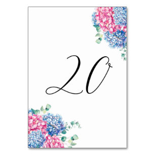 Numéro De Table Tableaux d'hydrangeas rose et bleu aquarelle Table