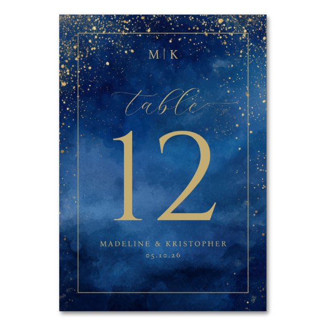 Numéro De Table Taches d'aquarelle bleue élégante (Par défaut)