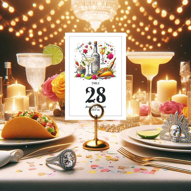 Numéro De Table Tacos animés et amusants et Mariage de Tequila Fie (Lively and Fun Tacos and Tequila Fiesta Wedding Table Number Card)
