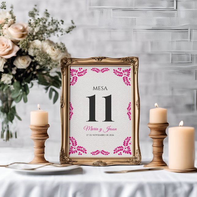 Numéro De Table Talavera Pink Floral Minimalist Spanish Wedding (Talavera Pink Floral Minimalist Spanish Wedding Table Number)