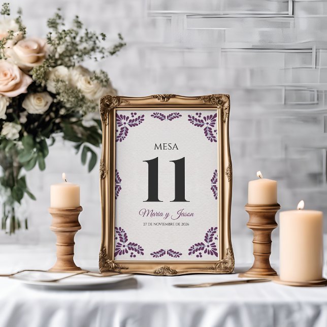 Numéro De Table Talavera Purple Floral Minimalist Spanish Wedding (Talavera Purple Floral Minimalist Spanish Wedding Table Number)