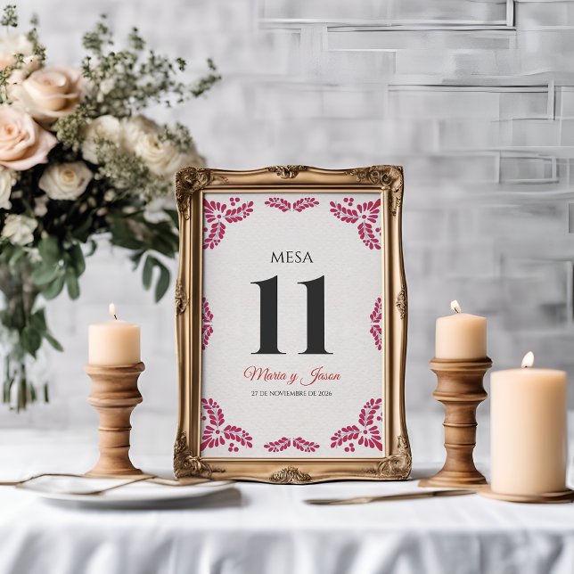 Numéro De Table Talavera Red Floral Minimalist Spanish Wedding (Talavera Red Floral Minimalist Spanish Wedding Table Number)