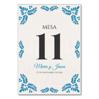 Numéro De Table Talavera Turquoise Minimalist Spanish Wedding