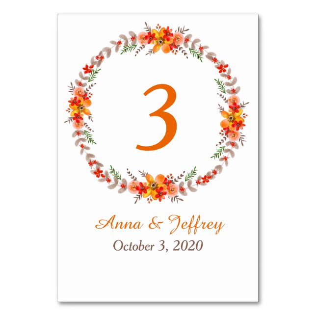 Numéro De Table Tangerine Automne Floral Wreath Mariage (Par défaut)
