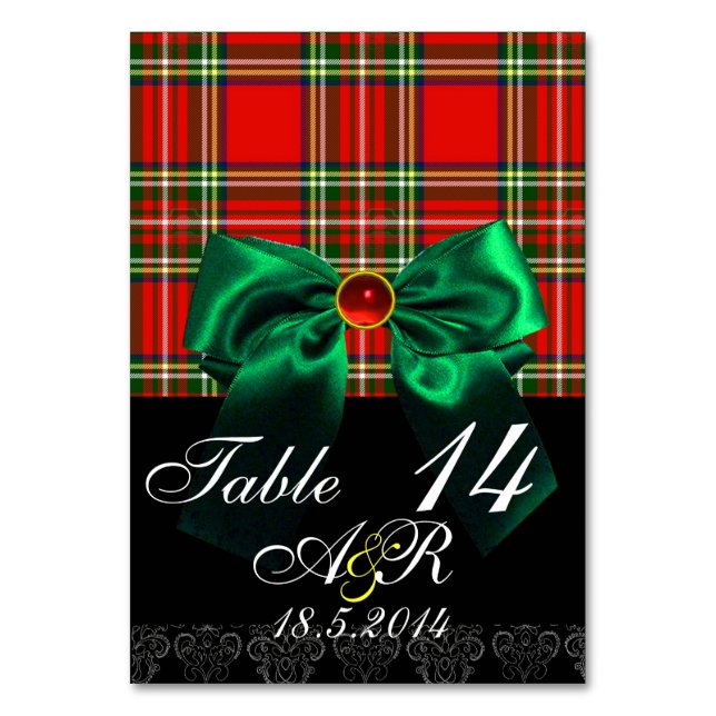 NUMÉRO DE TABLE TARTAN ÉCOSSE ROUGE AVEC MONOGRAMME VERT EN BAS (Par défaut)