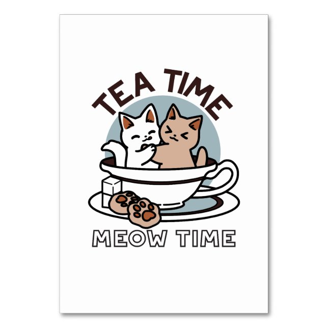 Numéro De Table Tea Time Meow Time - Cute Cat and Tea Design (Par défaut)