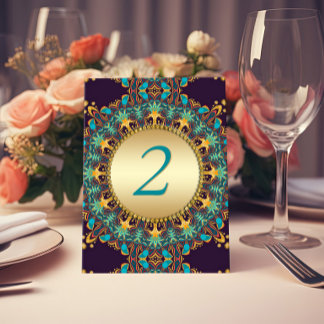 Numéro De Table Ténèbres de bleu sarcelle doré tribal bohème manda