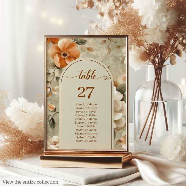 Numéro de table terracotta beige olive boho luxueu (Luxurious Boho Terracotta Beige Olive Table Number)