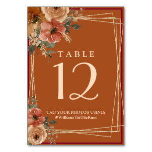 Numéro De Table Terracotta Boho Automne Floral Aquarelle