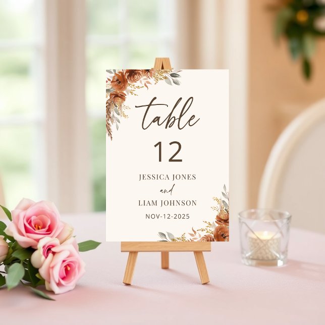 Numéro De Table Terracotta Boho Rustic Fall Floral Mariage (Terracotta Boho Rustic Fall Floral Wedding Table Number)