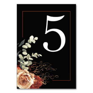 Numéro De Table Terracotta Brûlé Orange Floral Mariage noir