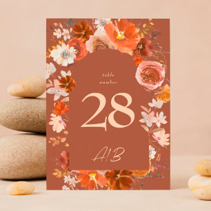 Numéro De Table Terracotta Burnt Orange Floral Arch Wedding