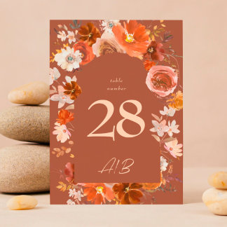 Numéro De Table Terracotta Burnt Orange Floral Arch Wedding