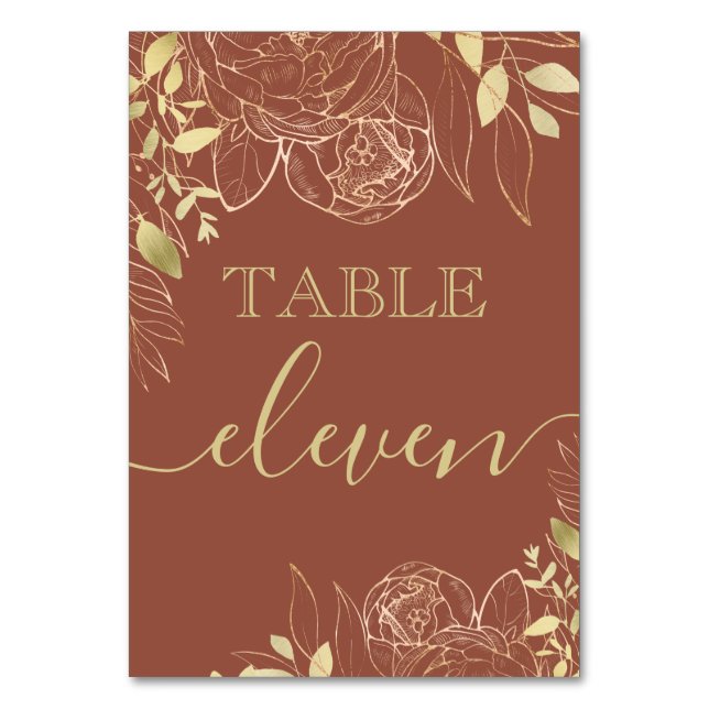 Numéro De Table Terracotta & Gold Peony Mariage Floral moderne (Par défaut)