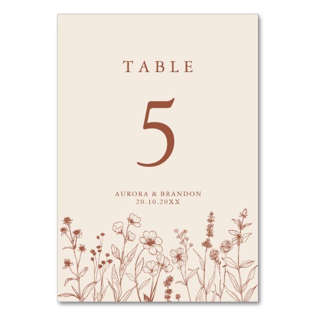 Numéro De Table Terracotta Rustic Floral Automne Fleur sauvage Mar (Par défaut)