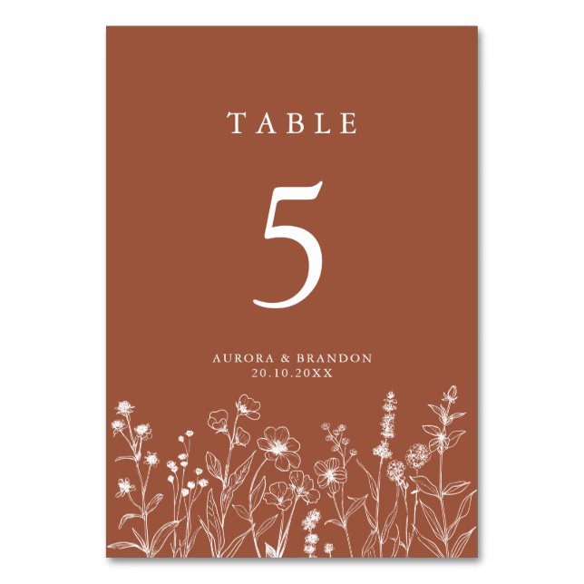 Numéro De Table Terracotta Rustic Floral Automne Fleur sauvage Mar (Par défaut)