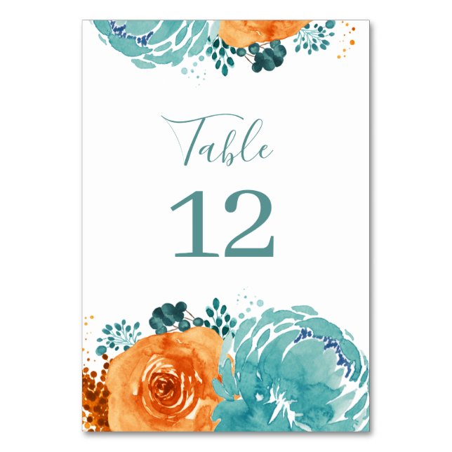 Numéro De Table Terre cuite turquoise de Boho Orange Floral (Par défaut)