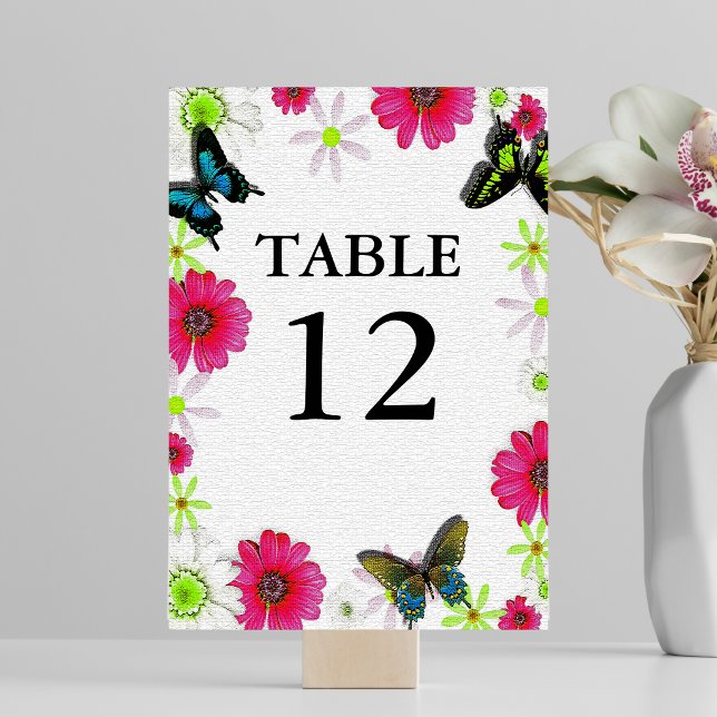 Numéro De Table Texture Mosaïque avec Fleurs & Papillons Mariage (Mosaic Texture with Flowers & Butterflies Wedding Table Number)