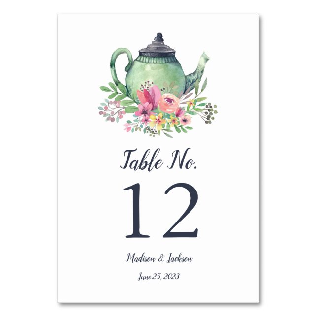 Numéro De Table Théière à l'aquarelle Mariage (Par défaut)