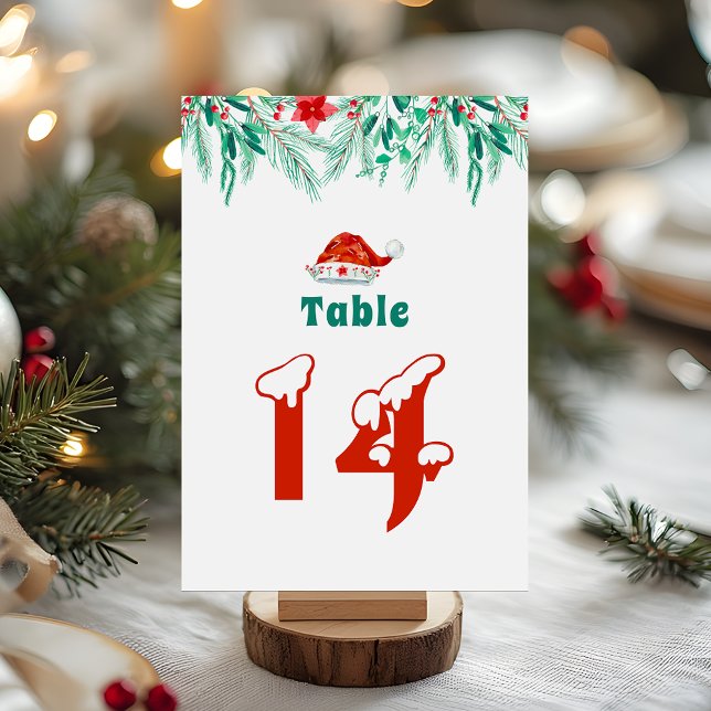 Numéro De Table Thème de chapeau de Père Noël à feuillage hivernal (Créateur téléchargé)