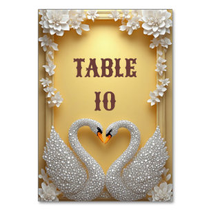 Numéro De Table Thème de couple de cygnes en cristal doré chaud