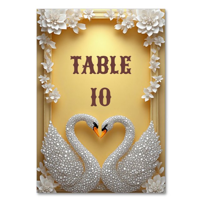 Numéro De Table Thème de couple de cygnes en cristal doré chaud (Par défaut)